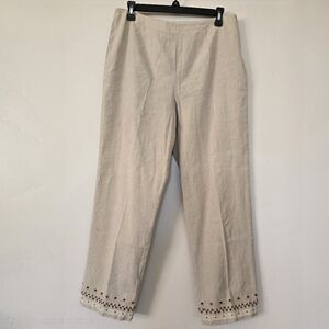 Sigrid Olsen Sport Womens 12 Wide Leg Linen Cotton Pants Embellished Boho Beach